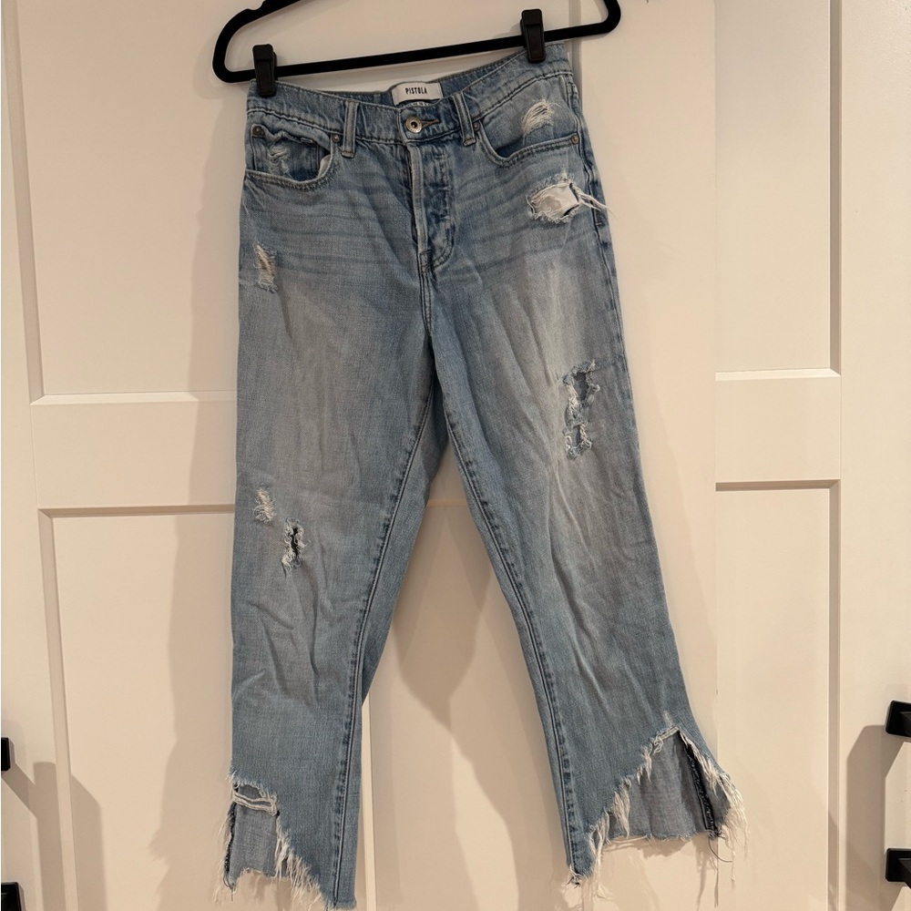 Pistola Distressed‎ Cropped Jeans in Light Blue